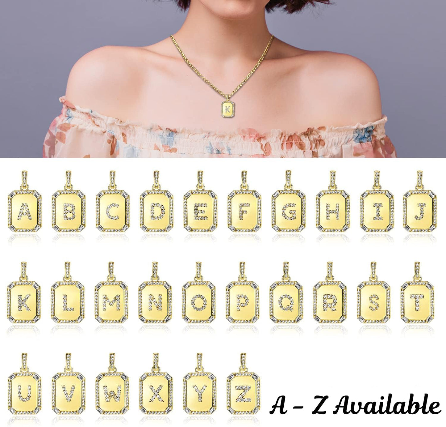 Btysun Gold Initial Necklaces for Women,Letter Necklace for Women Girls,Rectangle Necklace with Letters Monogram 18K Gold Plated Alhpabets 26 Pendant Womens Necklace Christmas Jewelry