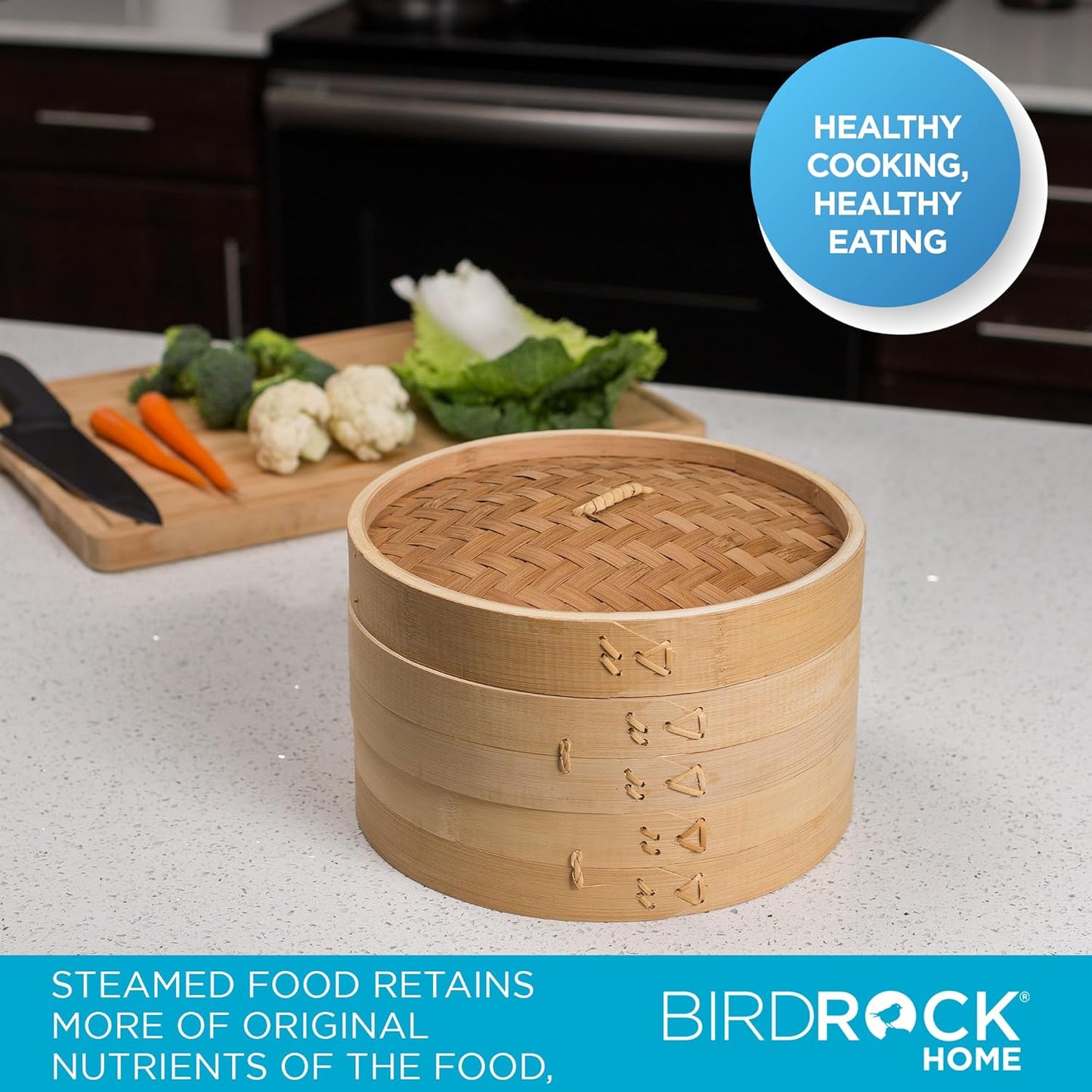 Birdrock Home Bamboo Steamer (Classic Bamboo, 10" Diameter)
