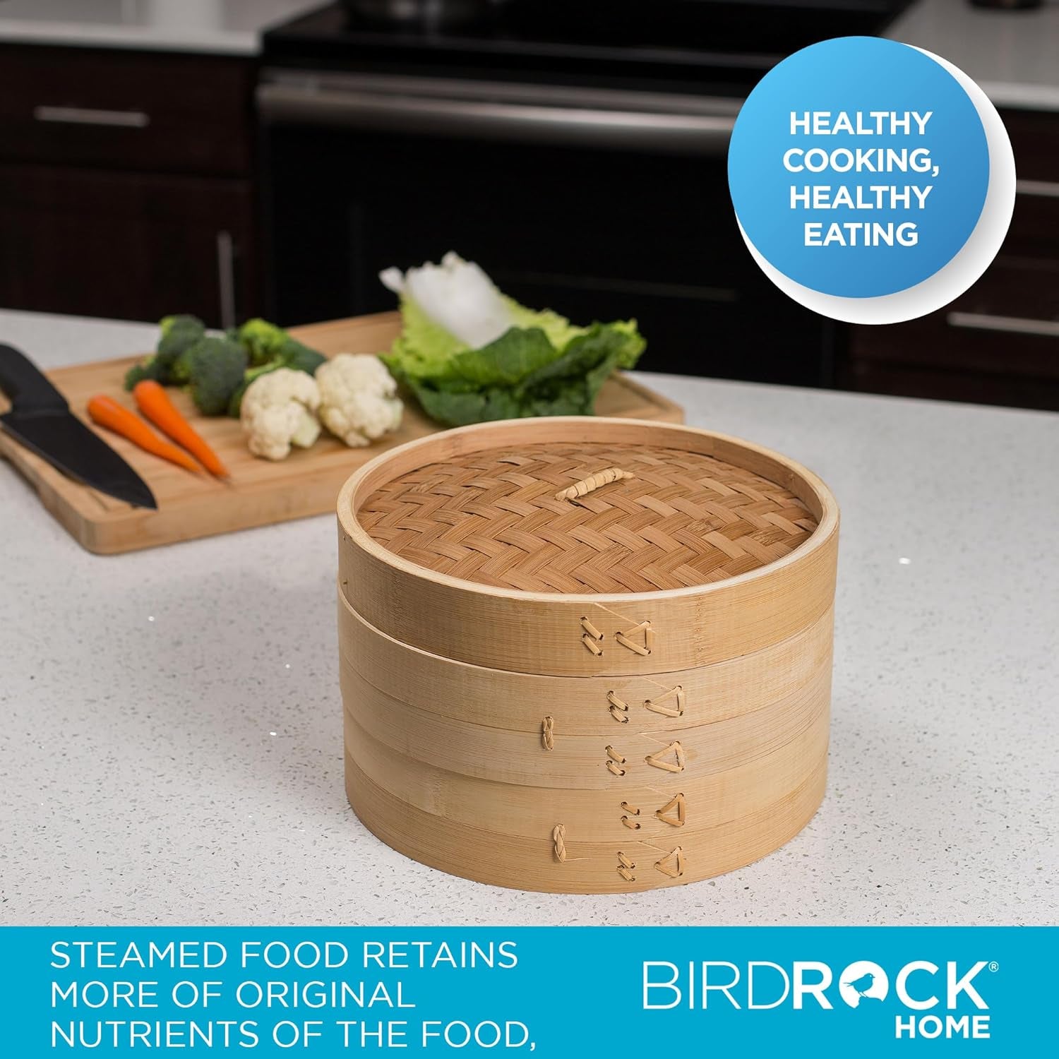 Birdrock Home Bamboo Steamer (Classic Bamboo, 10" Diameter)
