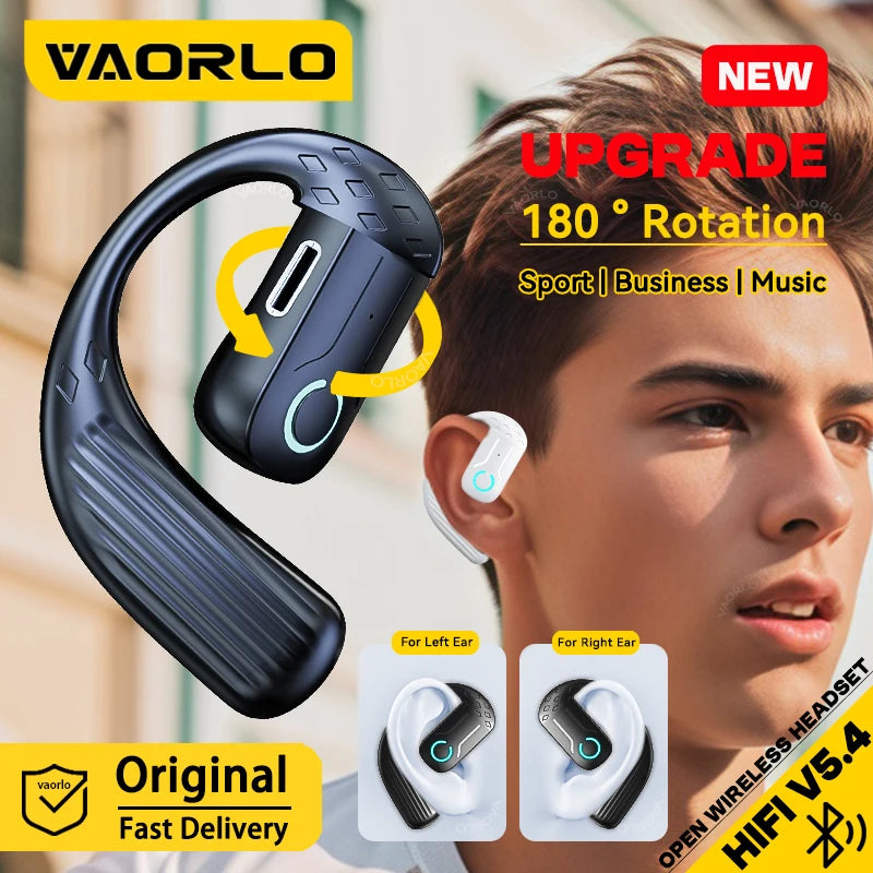 Bluetooth 5.4 Open Wireless Earphone 180° Rotation Adjustable Left Right Ear Universal Headset with Mic for Sport Business Music