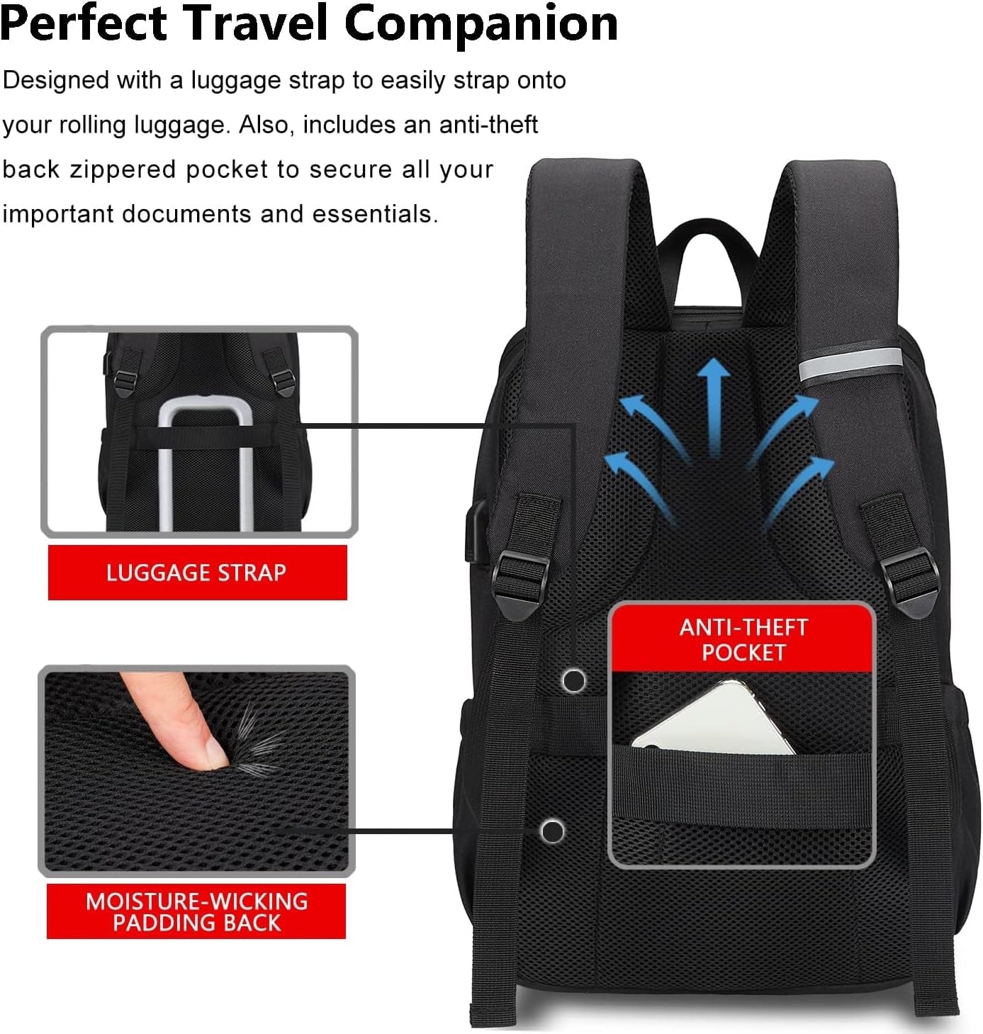 MAXTOP Deep Storage Laptop Backpack with USB Charging Port[Water Resistant] College Computer Bookbag Fits 15 Inch Laptop Black