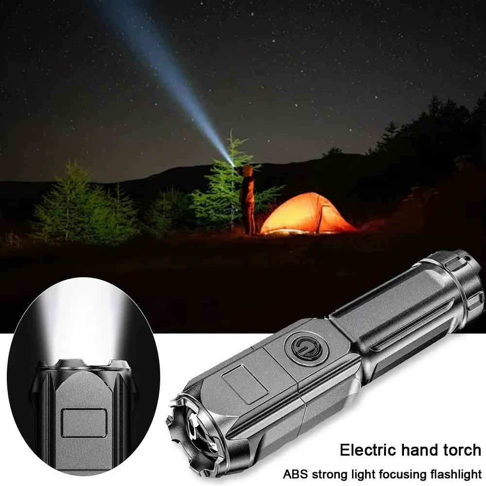Powerful LED Flashlight USB Rechargeable Tactical Torch with Telescopic Zoom 4 Modes Waterproof Long-Range Outdoor Camping Light
