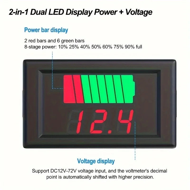 Car Battery Charge Level Indicator 12V 24V 36V 48V 60V Lithium Battery Capacity Meter Tester Display LED Tester Voltmeter
