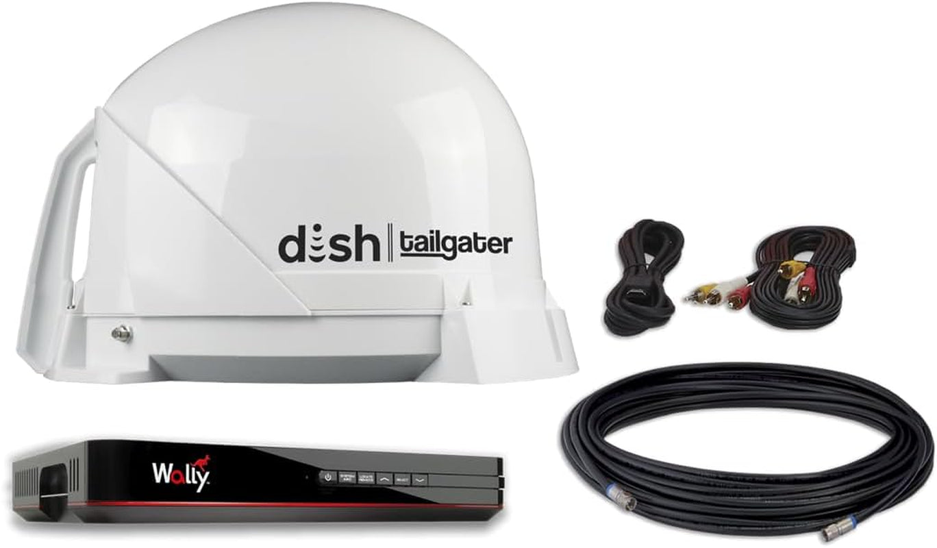 KING DT4450 DISH Tailgater Bundle - Portable/Roof Mountable Satellite TV Antenna and DISH Wally HD Receiver , White , Western & Eastern Arc Satellites