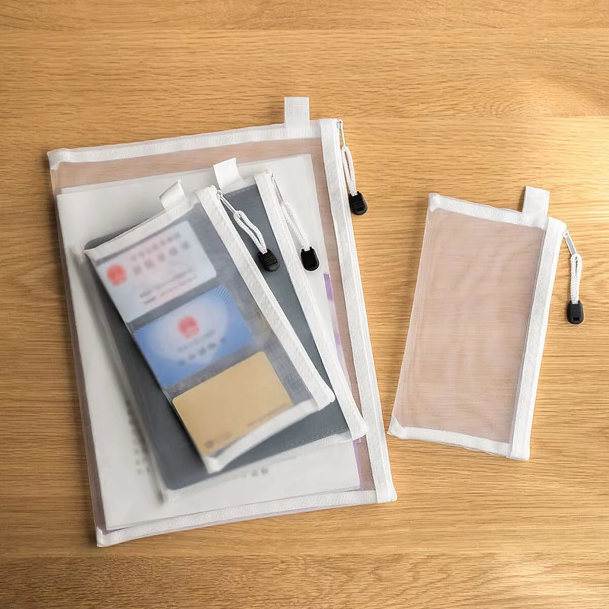 3Pcs Mesh Zipper Pouch A4A5A6 Student Waterproof Zip File Bag Makeup Bag School Office Supplies Miscellaneous Storage Organizer