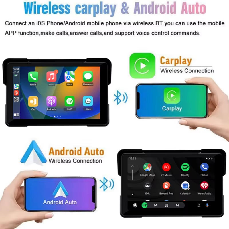 5/7 Inch Carplay Motorcycle DVR Navigation GPS Wireless Carplay Android Auto Airplay Display Screen Portable Moto Monitor IPX7
