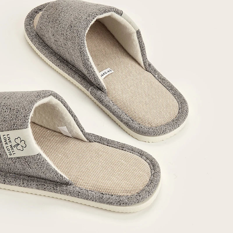 Home Linen Slippers for Men in Spring&Autumn Comfortable Bedroom Open-Toed&Breathable Slippers Men'S & Women'S Shoes Summer