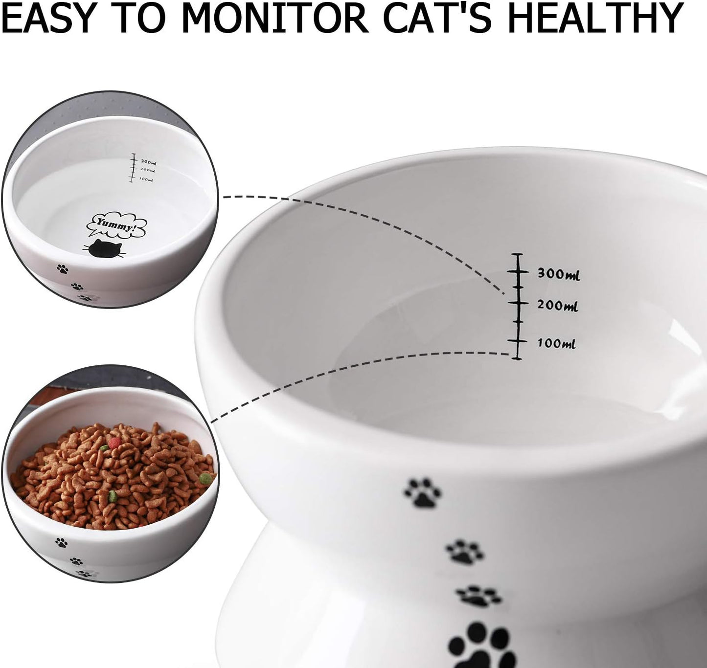 Y YHY Elevated Cat Food Bowl, Raised Food and Water Bowl for Cat and Small Dog, Tilted Ceramic Water Bowls No Spill,15Oz, Dishwasher Safe