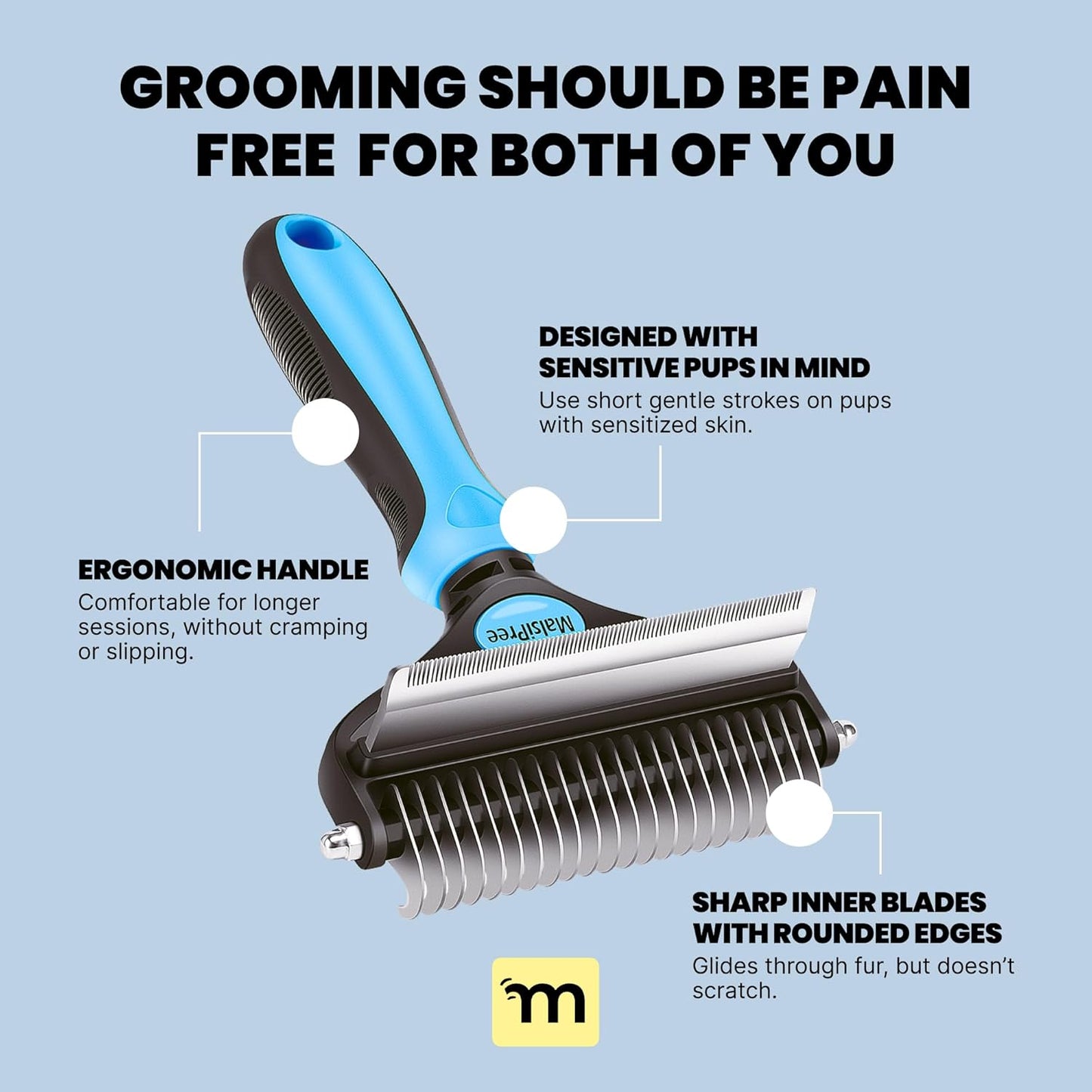 Malsipree Dog Brush for Shedding - 2 in 1 Undercoat Rake Deshedding Tool for Medium to Large Double-Coated Dog Grooming - Pet Dematting Comb - Pet Deshedder (Blue)