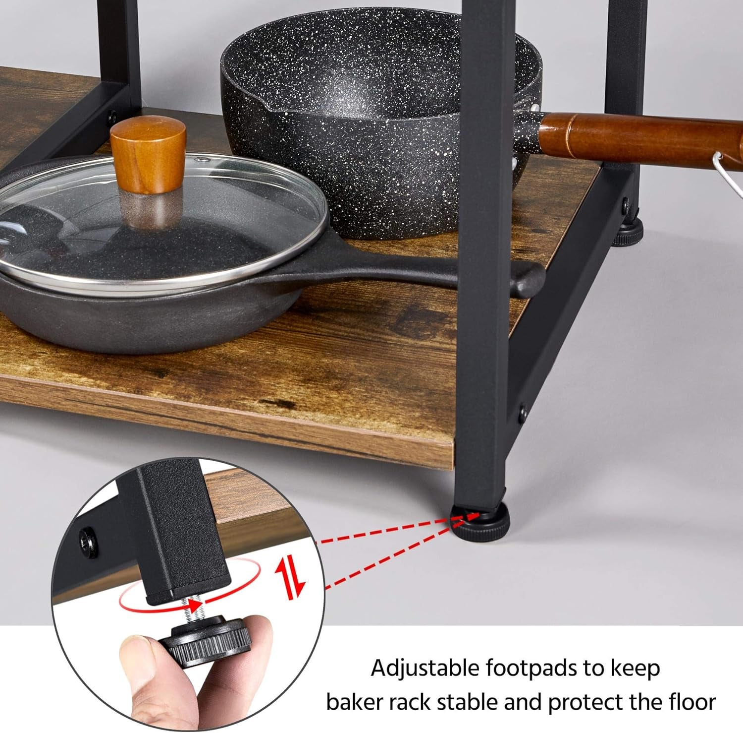 Yaheetech 4-Tier Kitchen Baker'S Rack, Coffee Bar Microwave Stand Cart with Wire Basket & 6 Side Hooks, Kitchen Organizer Shelf for Spices/Utensils Foods, Rustic Brown