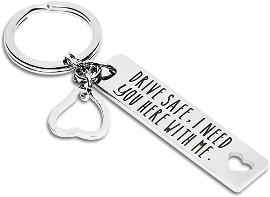 Elechobby Drive Safe Keychain I Need You Here with Me Gifts for Husband Dad Boyfriend