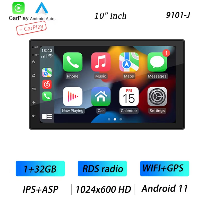 4Core 2 Din Car Radio Androidauto Carplay Android 13 GPS Car Audio 7"/9"/10" WIFI BT IPS Automotive Multimedia Player