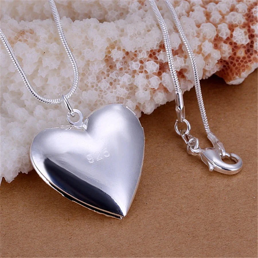 Hot 925 Sterling Silver Photo Frame Pendant Necklace 18/20/22/24 Inch Snake Chain for Woman Charm Wedding Fashion Jewelry