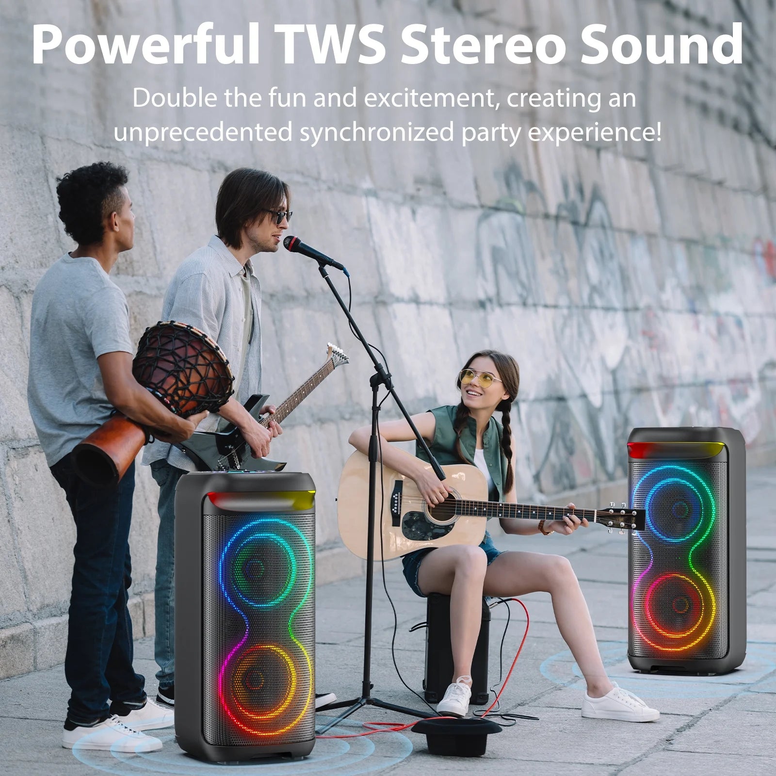Speaker, Big Bluetooth Speaker with DJ Lights, Portable Wireless Large Party Speaker with Remote Control for Outdoor