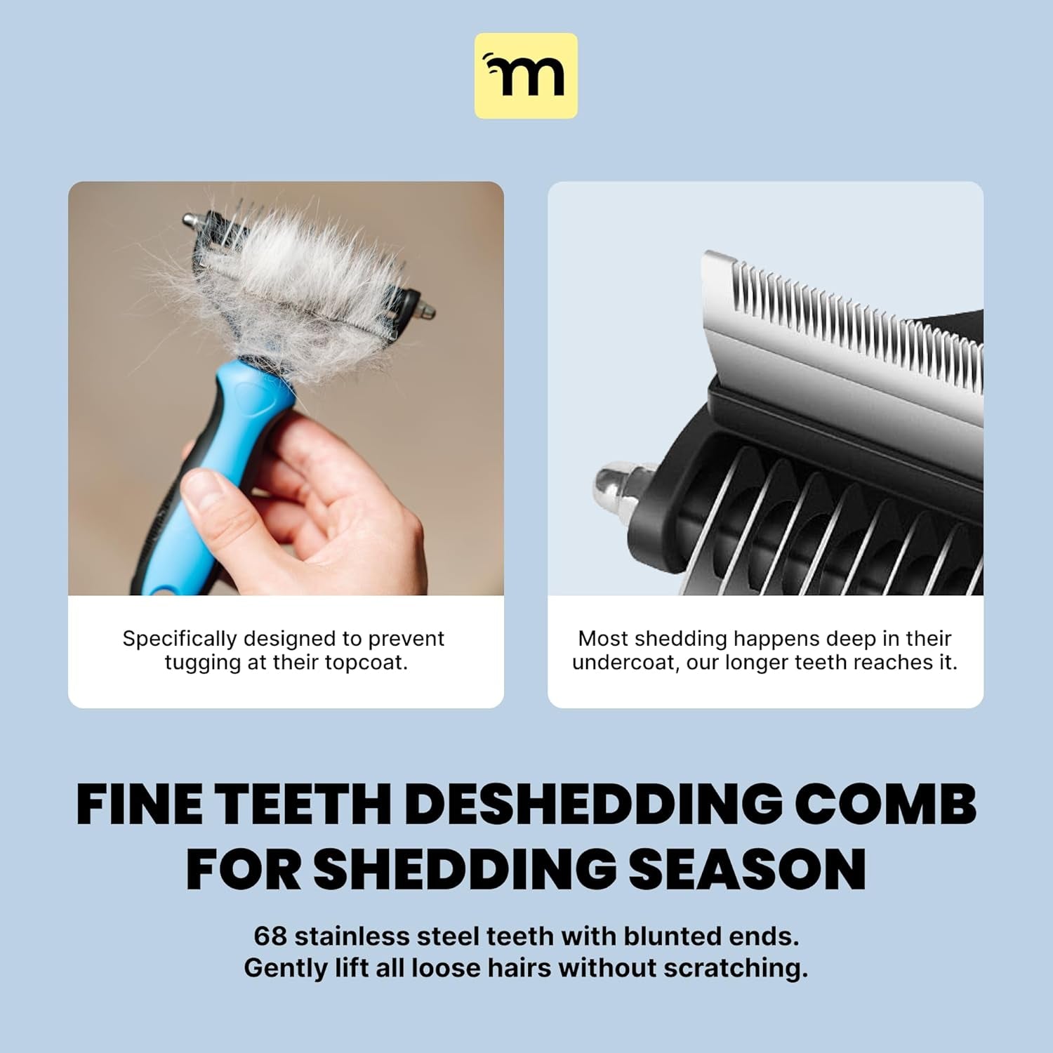 Malsipree Dog Brush for Shedding - 2 in 1 Undercoat Rake Deshedding Tool for Medium to Large Double-Coated Dog Grooming - Pet Dematting Comb - Pet Deshedder (Blue)