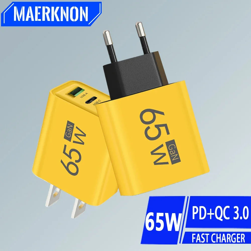 65W Gan USB C Charger 3 Ports Fast Charging Type C Phone Charger Adapter for Iphone 15 Samsung Xiaomi Huawei Quick Wall Charger