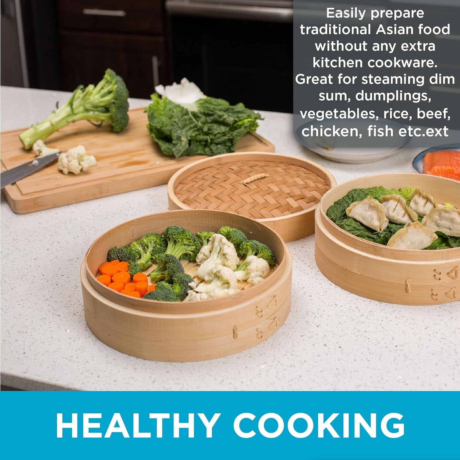 Birdrock Home Bamboo Steamer (Classic Bamboo, 10" Diameter)