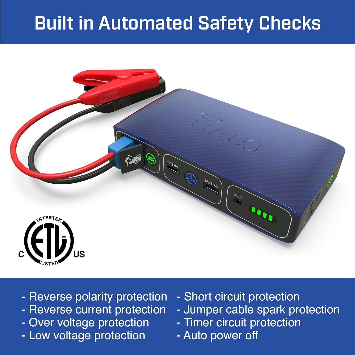 HALO Bolt 58830 ACDC Portable Car Battery Jump Starter | 58.8Wh USB Power Bank with AC Outlet, Emergency Floodlight & Charger, Jumps Cars Suvs & Trucks, Powers Phones & Laptops, TSA Approved — Gray