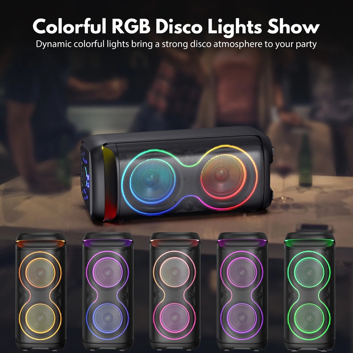Speaker, Big Bluetooth Speaker with DJ Lights, Portable Wireless Large Party Speaker with Remote Control for Outdoor