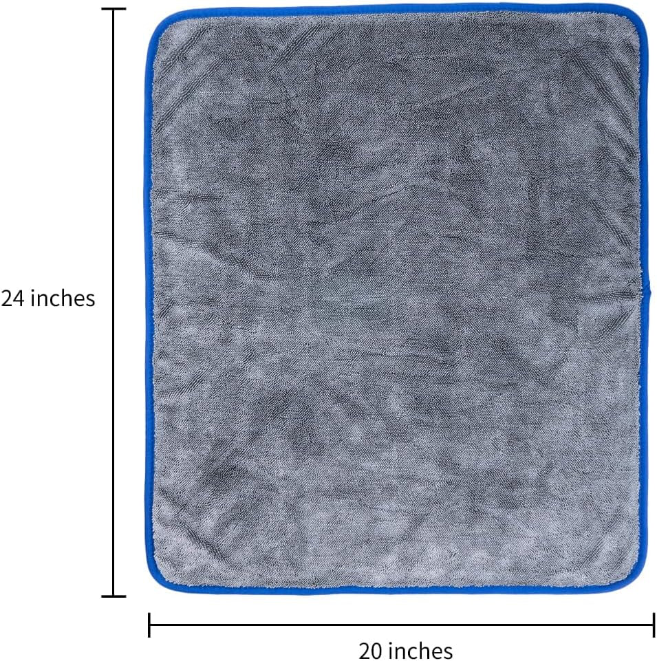 SHSCLY Microfiber Car Drying Towel Super Absorbent Twist Pile Car Towels Rapid Drying Large Cleaning Lint-Free Detailing Cloth Gray 24 X 20 Inches Pack of 2