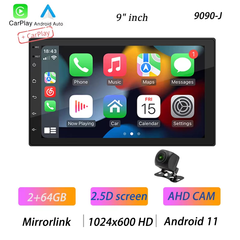 4Core 2 Din Car Radio Androidauto Carplay Android 13 GPS Car Audio 7"/9"/10" WIFI BT IPS Automotive Multimedia Player