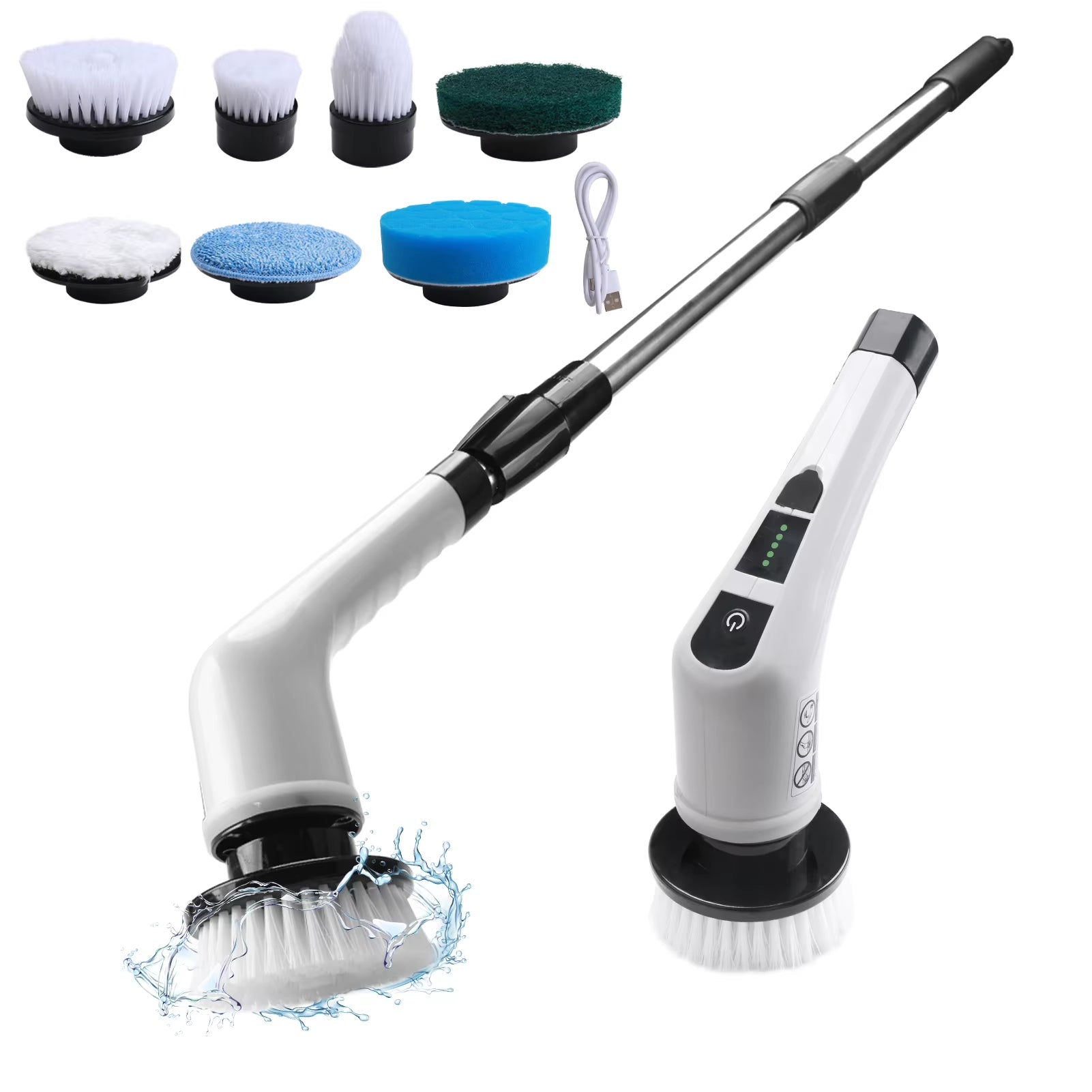 8-In-1 Electric Spin Scrubber Home Cordless Cleaning Brush 8 Heads 90Mins 3 Size 2 Speeds for Kitchen Bathroom Bathtub Glass Car