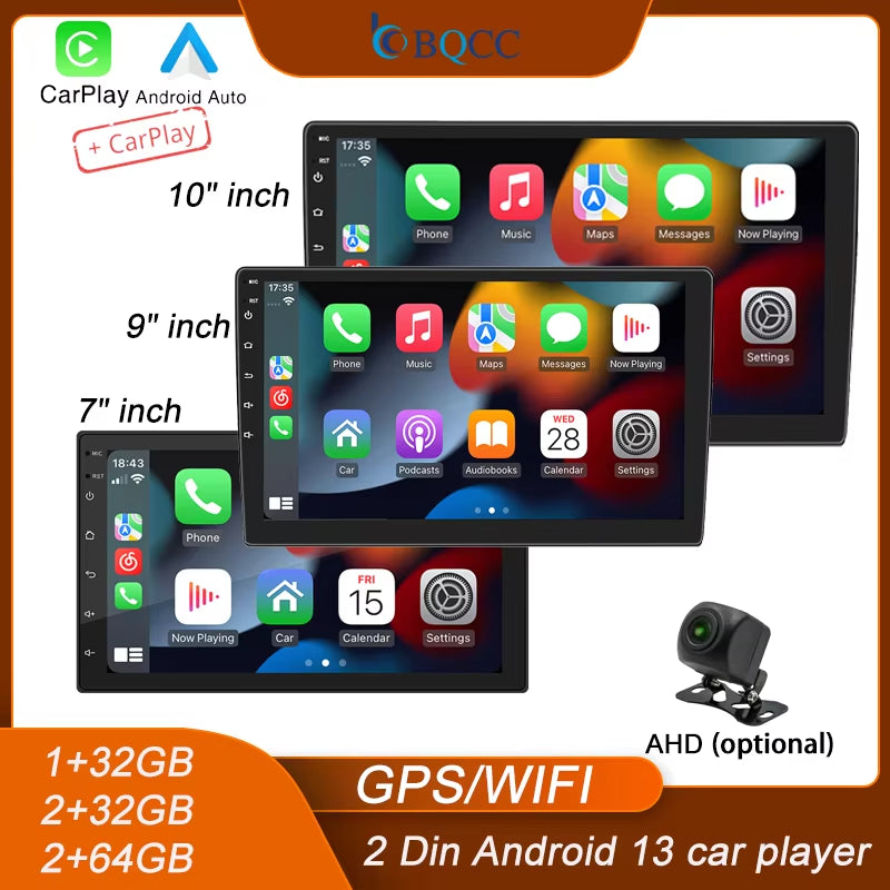 4Core 2 Din Car Radio Androidauto Carplay Android 13 GPS Car Audio 7"/9"/10" WIFI BT IPS Automotive Multimedia Player