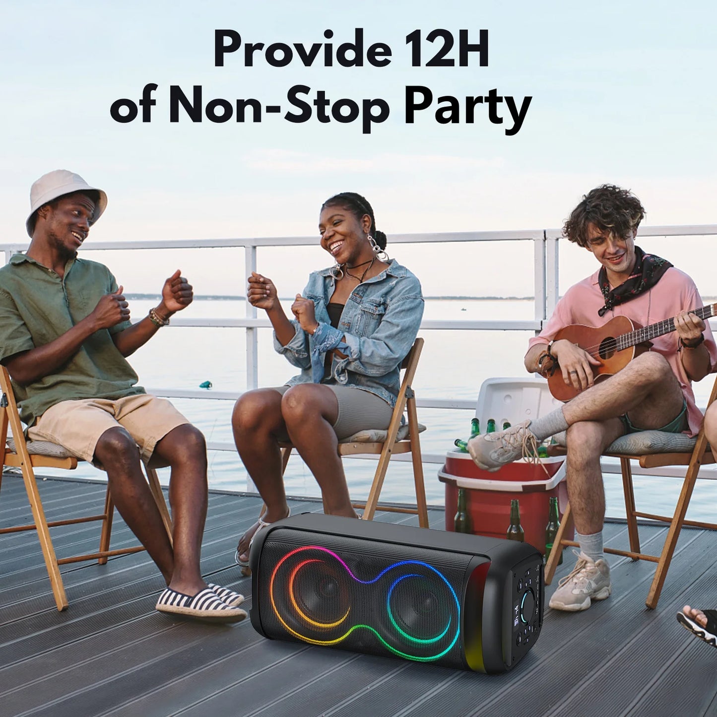 Speaker, Big Bluetooth Speaker with DJ Lights, Portable Wireless Large Party Speaker with Remote Control for Outdoor