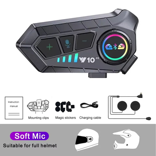 2PCS Y10 2X Helmet BT 5.3 for 2 Riders Intercommunicator 300M Waterproof Music Sharinmotorcycle Intercom Headsetg Interphone