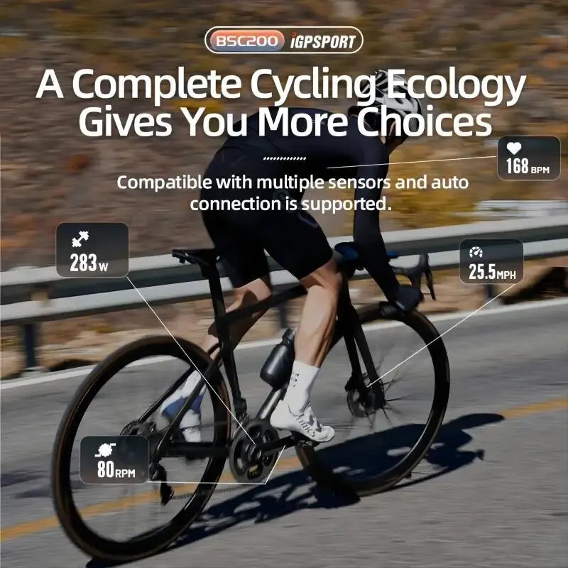 BSC200 GPS Bicycle Computer Cycling Odometer Wireless Speedometer Route Navigation ANT + Bluetooth5.0 Accessories