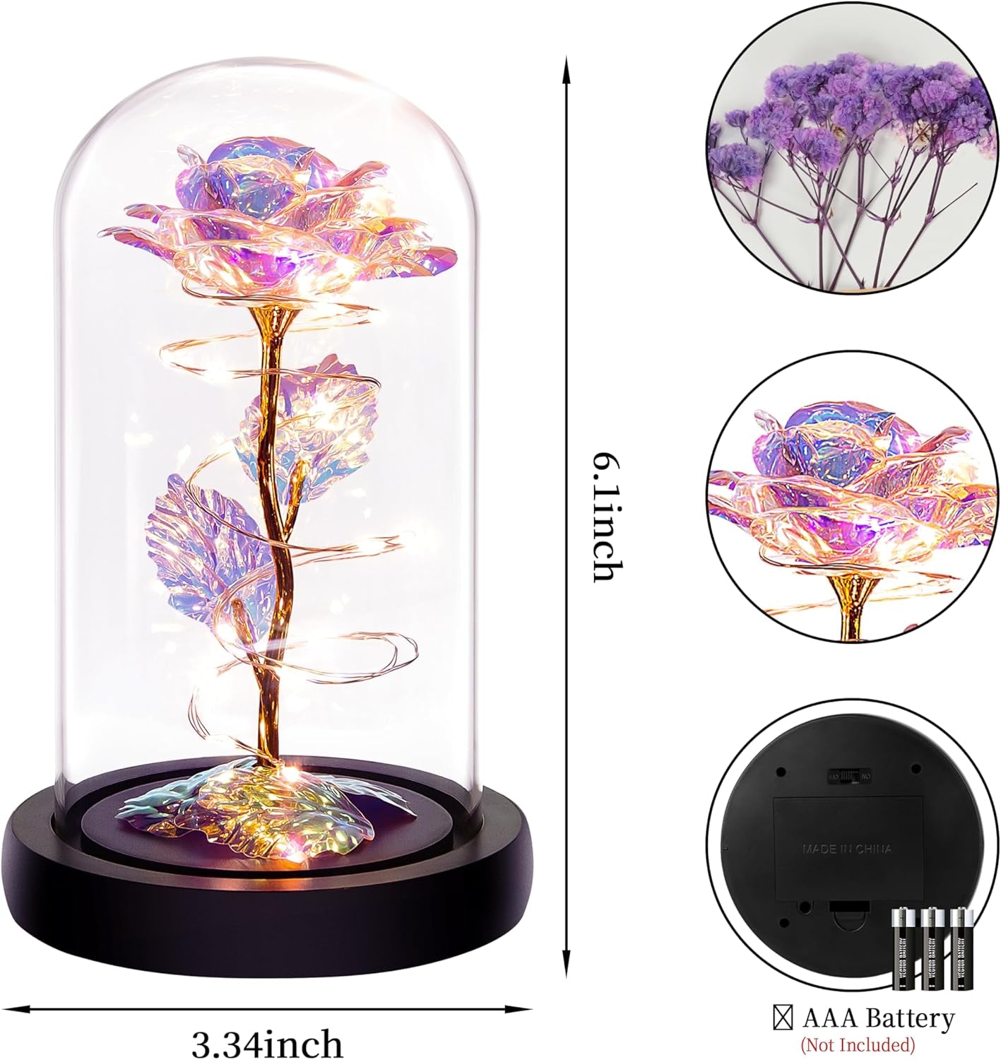 Childom Birthday Gifts for Women,Christmas Flowers Gifts for Her,Women,Mom,Wife,Grandma,Light up Rose in Glass Dome,Colorful Rainbow Flowers for Christmas,Anniversary,Valentines,Birthday