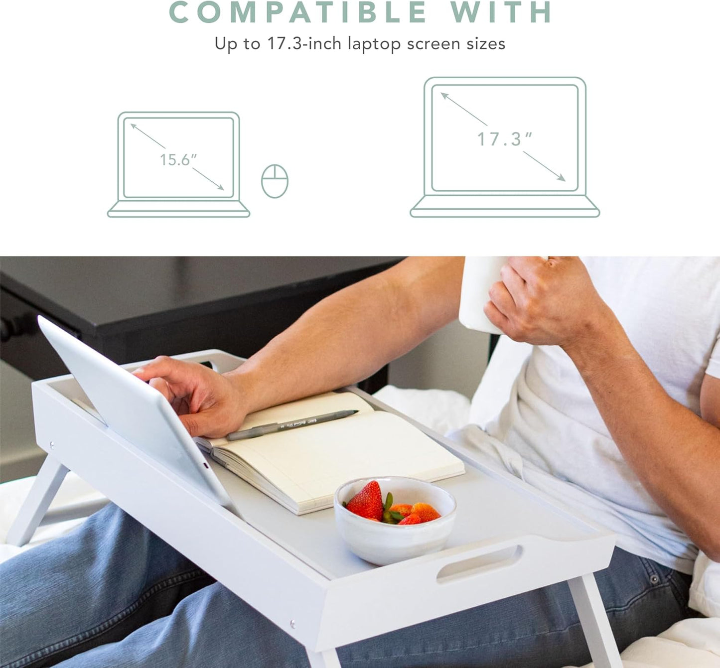 ROSSIE HOME Extra Large Wood Bed Tray, Lap Tray, Lap Desk with Phone Holder - Fits up to 17.3 Inch Laptops and Most Tablets - Calming Gray - Style No. 78105