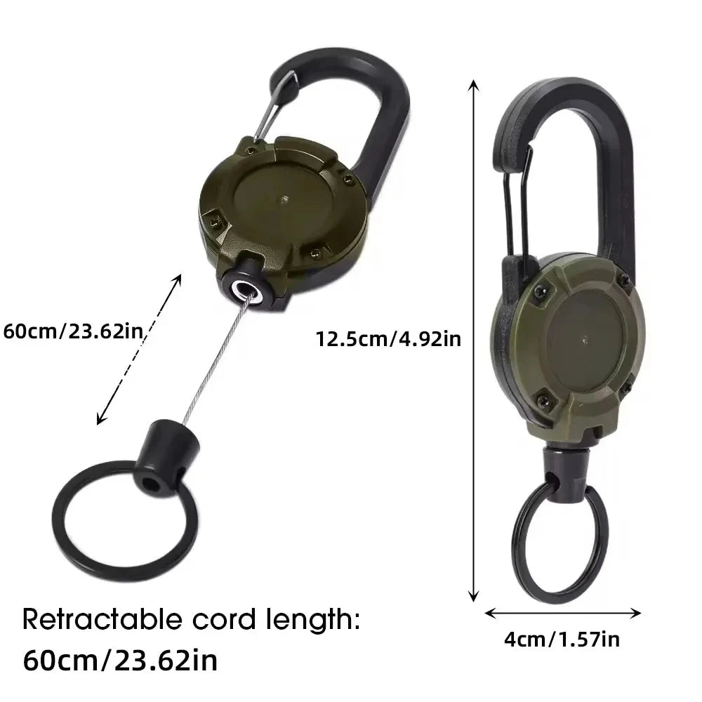 Retractable Heavy Duty Pull Reel Carabiner Strong Steel Wire Rope Buckle Spring Key Ring Outdoor Sporty Attachment Keychain Tool