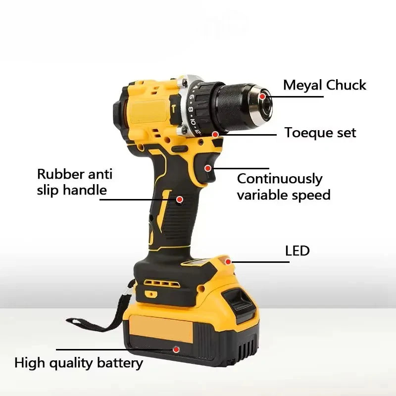 Lithium Battery 20V Rechargeable Brushless Compact Electric Screwdriver Hand Drill Impact Drill DCD805