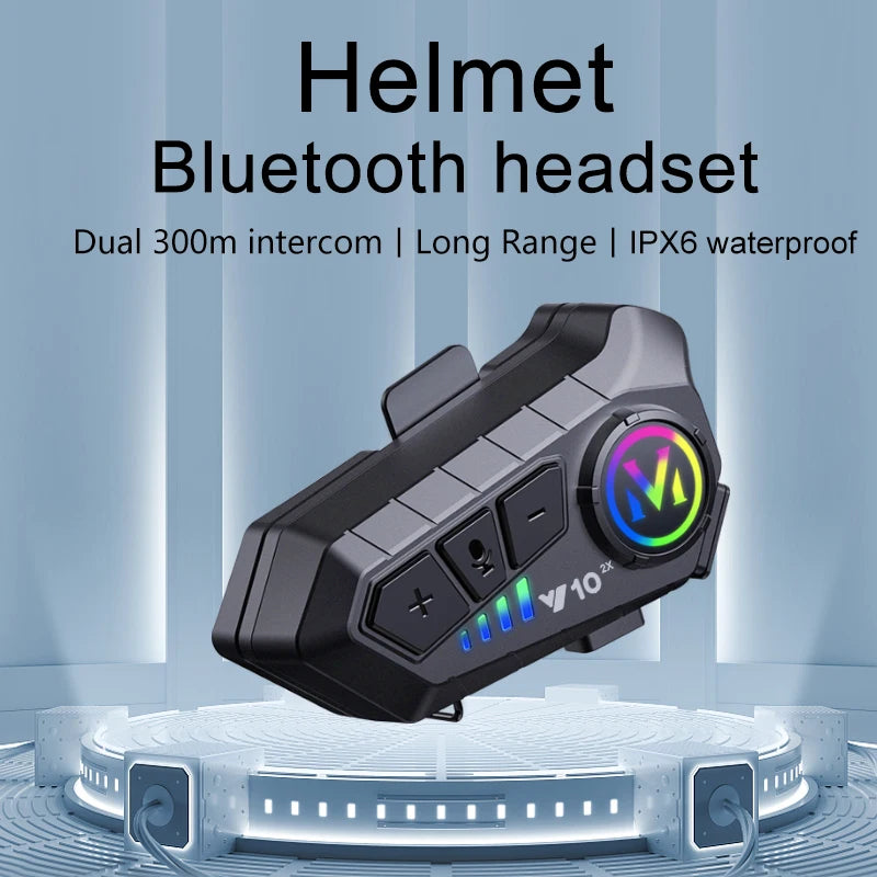 2PCS Y10 2X Helmet BT 5.3 for 2 Riders Intercommunicator 300M Waterproof Music Sharinmotorcycle Intercom Headsetg Interphone