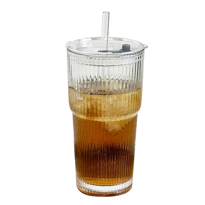 1/2/4Piece 20Ounces Glass Cup with Leak Proof Lid Thickened Glass and Glass Straw for Iced Coffee Smoothies Cocktails and Juices