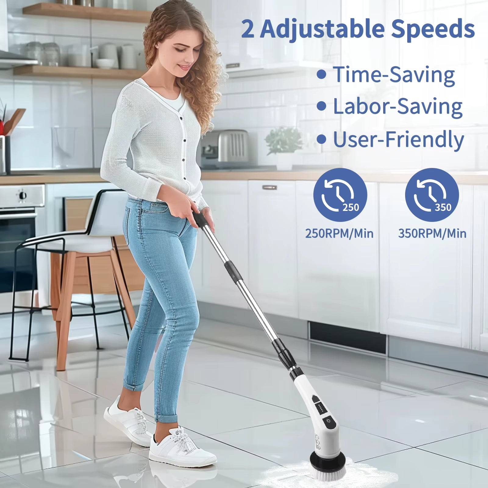 8-In-1 Electric Spin Scrubber Home Cordless Cleaning Brush 8 Heads 90Mins 3 Size 2 Speeds for Kitchen Bathroom Bathtub Glass Car