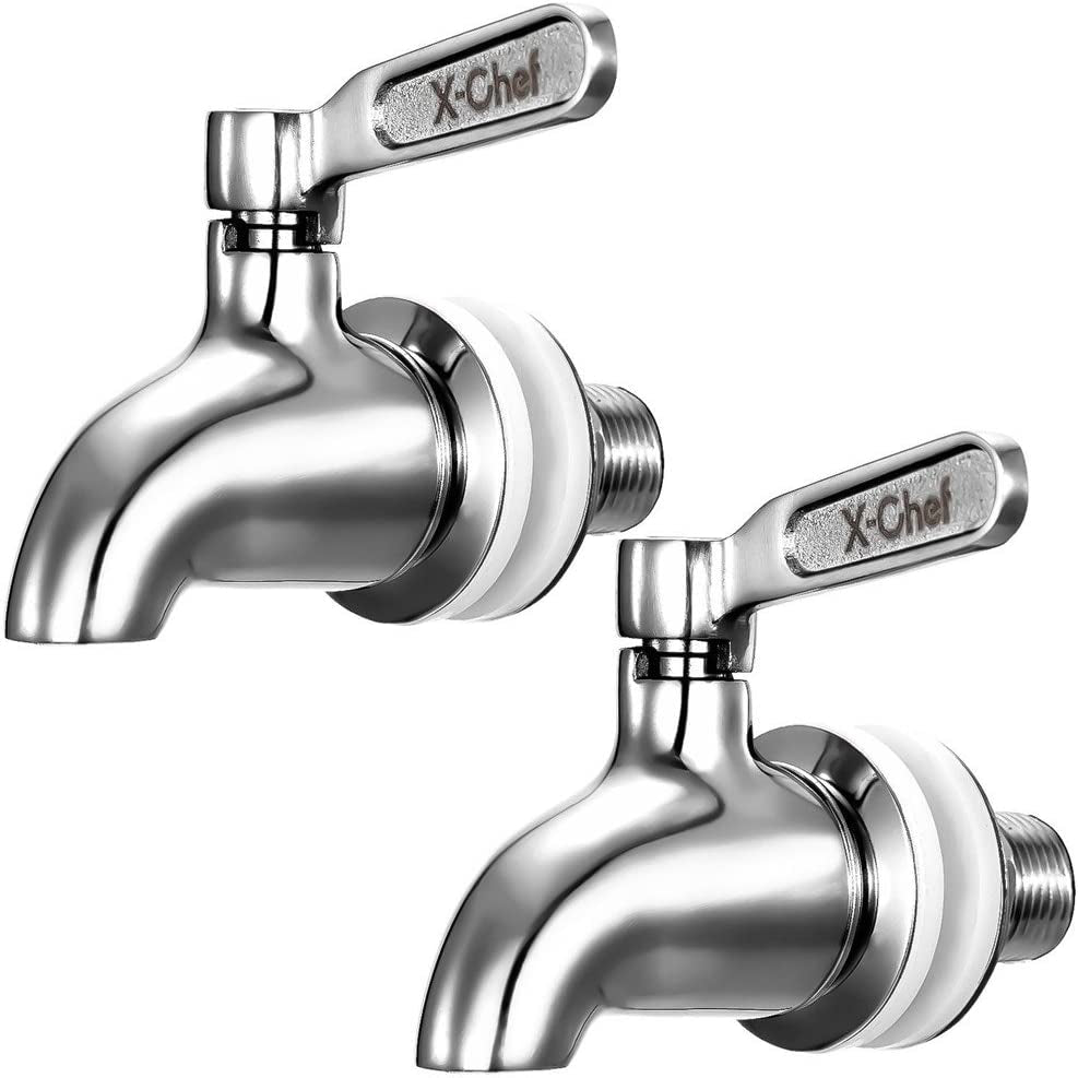X-Chef 2 PCS Beverage Spigots Beverage Dispenser Spigot Replacement Stainless Steel Spigot for Glass Jar & Drink Dispenser