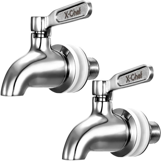 X-Chef 2 PCS Beverage Spigots Beverage Dispenser Spigot Replacement Stainless Steel Spigot for Glass Jar & Drink Dispenser
