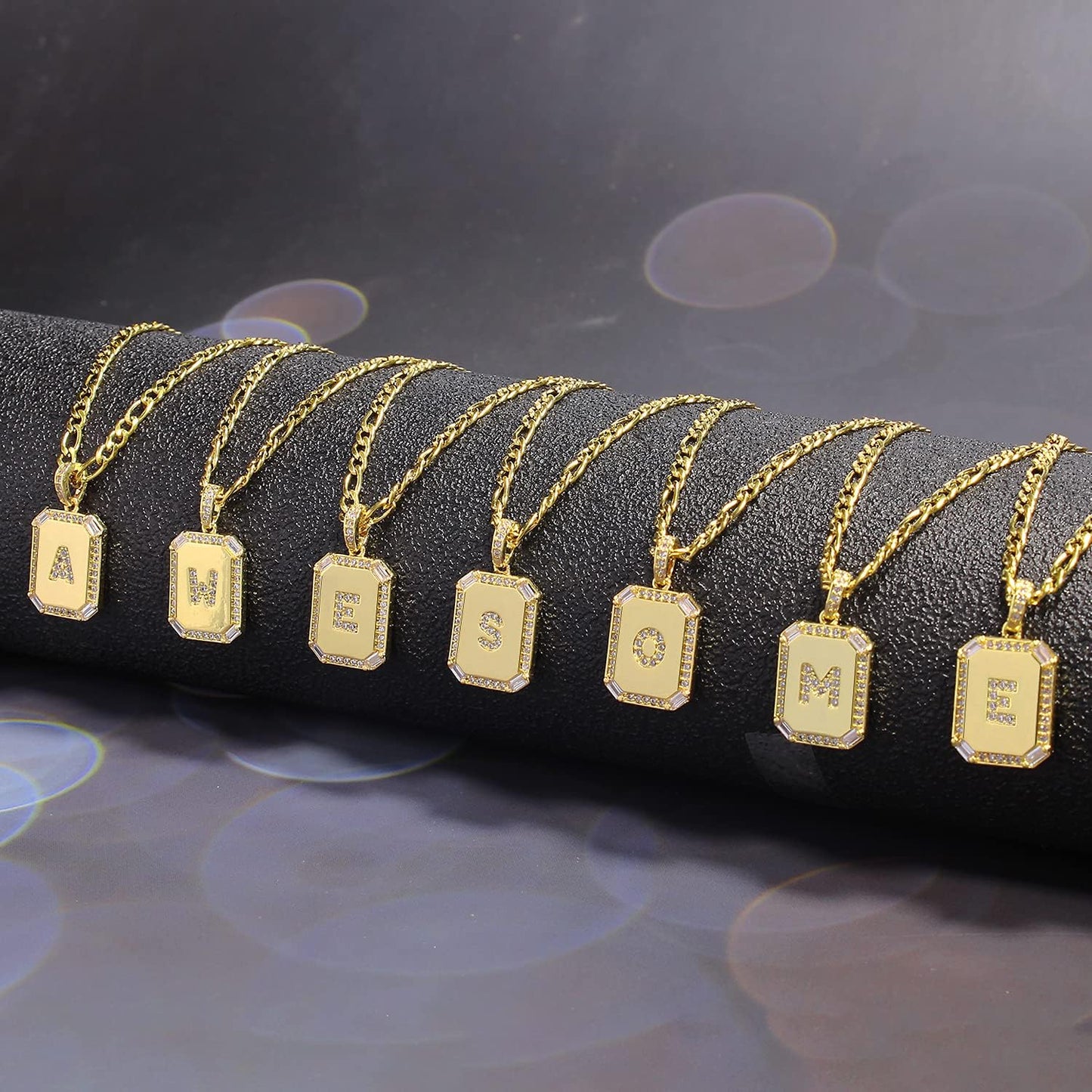 Btysun Gold Initial Necklaces for Women,Letter Necklace for Women Girls,Rectangle Necklace with Letters Monogram 18K Gold Plated Alhpabets 26 Pendant Womens Necklace Christmas Jewelry