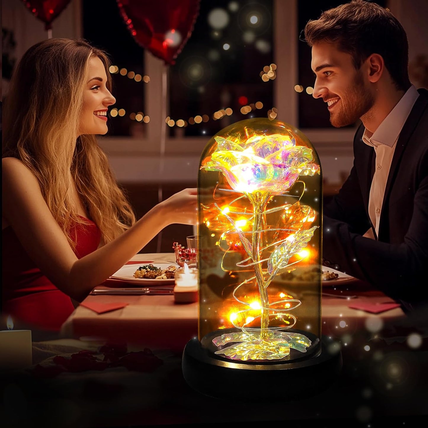 Childom Birthday Gifts for Women,Christmas Flowers Gifts for Her,Women,Mom,Wife,Grandma,Light up Rose in Glass Dome,Colorful Rainbow Flowers for Christmas,Anniversary,Valentines,Birthday