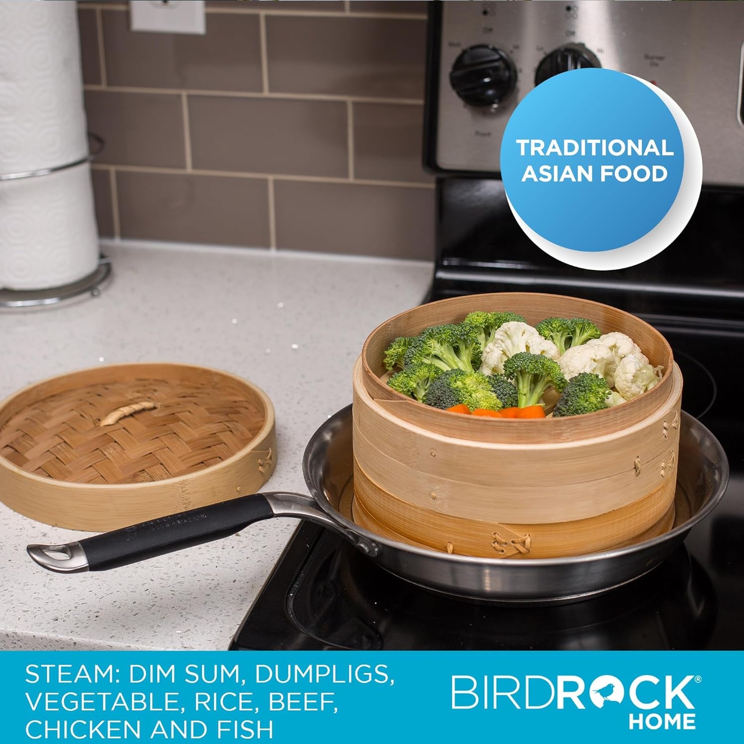 Birdrock Home Bamboo Steamer (Classic Bamboo, 10" Diameter)
