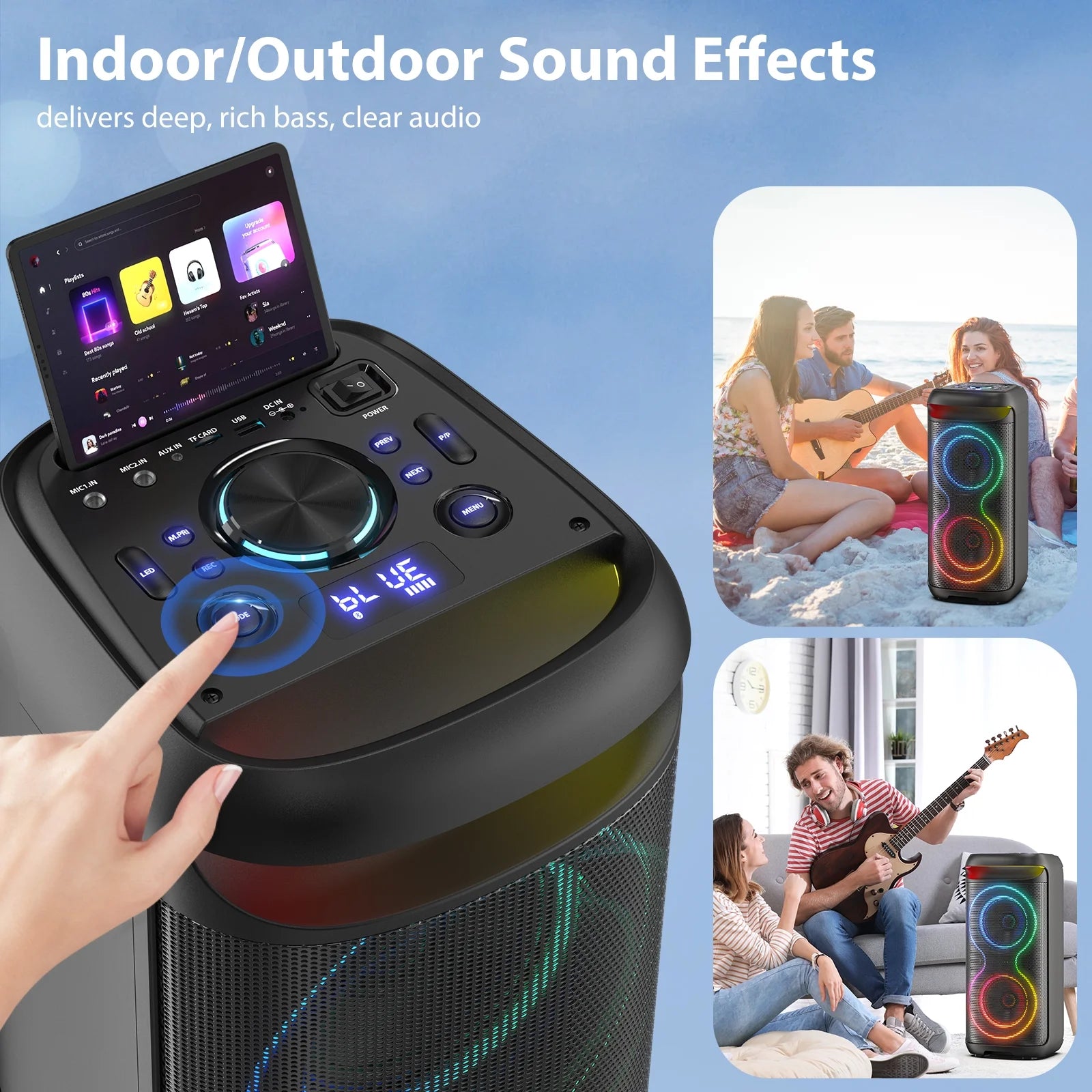 Speaker, Big Bluetooth Speaker with DJ Lights, Portable Wireless Large Party Speaker with Remote Control for Outdoor