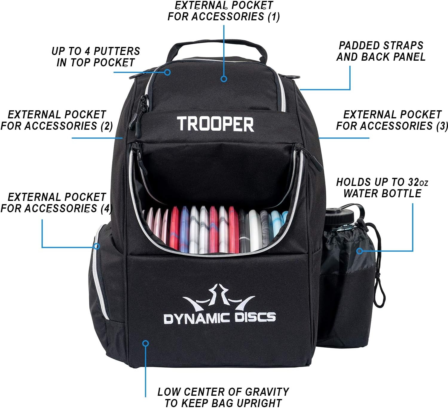 Dynamic Discs Trooper Disc Golf Bag | Large Frisbee Bags with 18+ Discs Capacity | Lightweight & Durable Backpack | Great Gifts or Disc Golf Accessories for Men | Ideal for Beginners & Pro Players