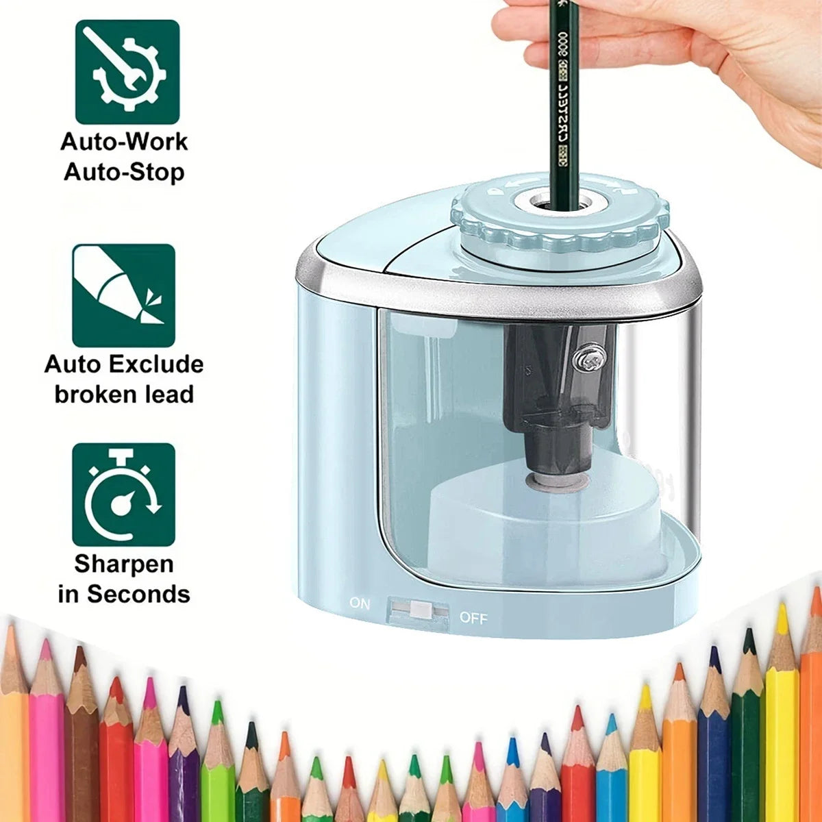 Electric Sharpener Desktop Automatic Pencil Sharpener Suitable to Pencils (6-8Mm) for Students School Office Stationery