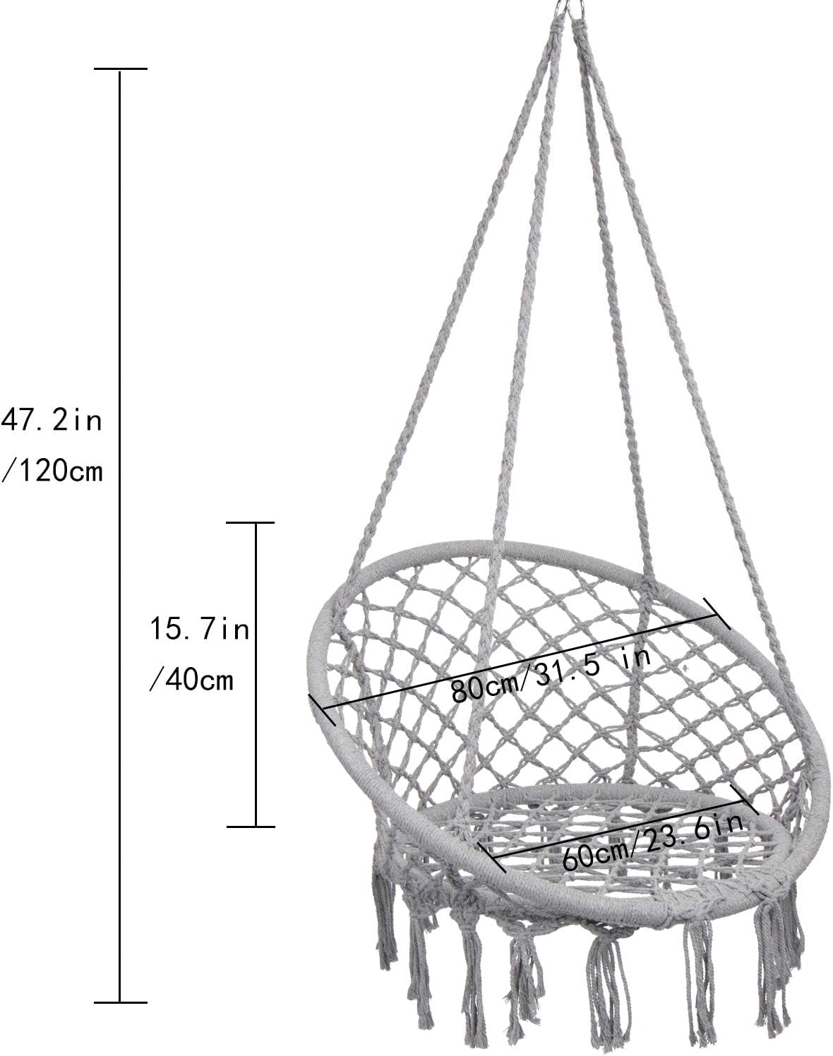 Y- STOP Hammock Chair Macrame Swing, Max 330 Lbs, Hanging Cotton Rope Hammock Swing Chair for Indoor and Outdoor Use, Light Grey