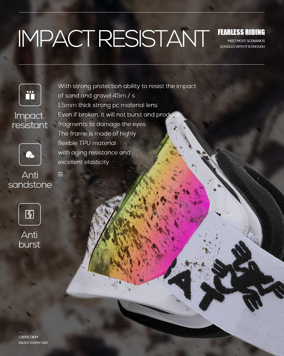 BATFOX Dirt Bike ATV Goggles Motorcycle Gear Riding Motocross Dirtbike 4-Wheeler MX DH Accessories Goggles Glasses for Men Women Youth UV400 Protection Dust-Proof Anti-Slip Strap